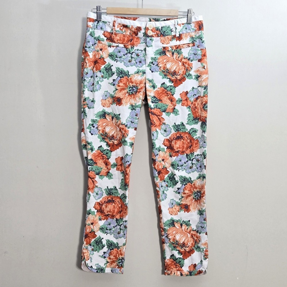 Anthropologie Cartonnier Floral Crop Pants Women's Size 6 Travel  Cruise Festive